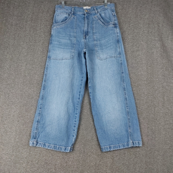 We The Free Denim - WE THE FREE JEANS WOMENS BLUE PIPER WIDE LEG CROP DENIM CAPRI PANTS SIZE 30